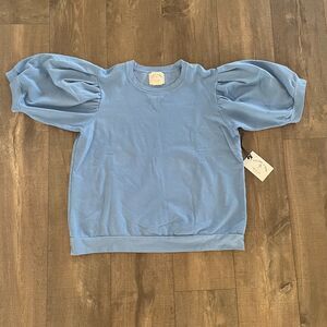 NWT Electric‎ & Rose Women's Puff Sleeve Sweatshirt Size L Blue Cottagecore Boho
